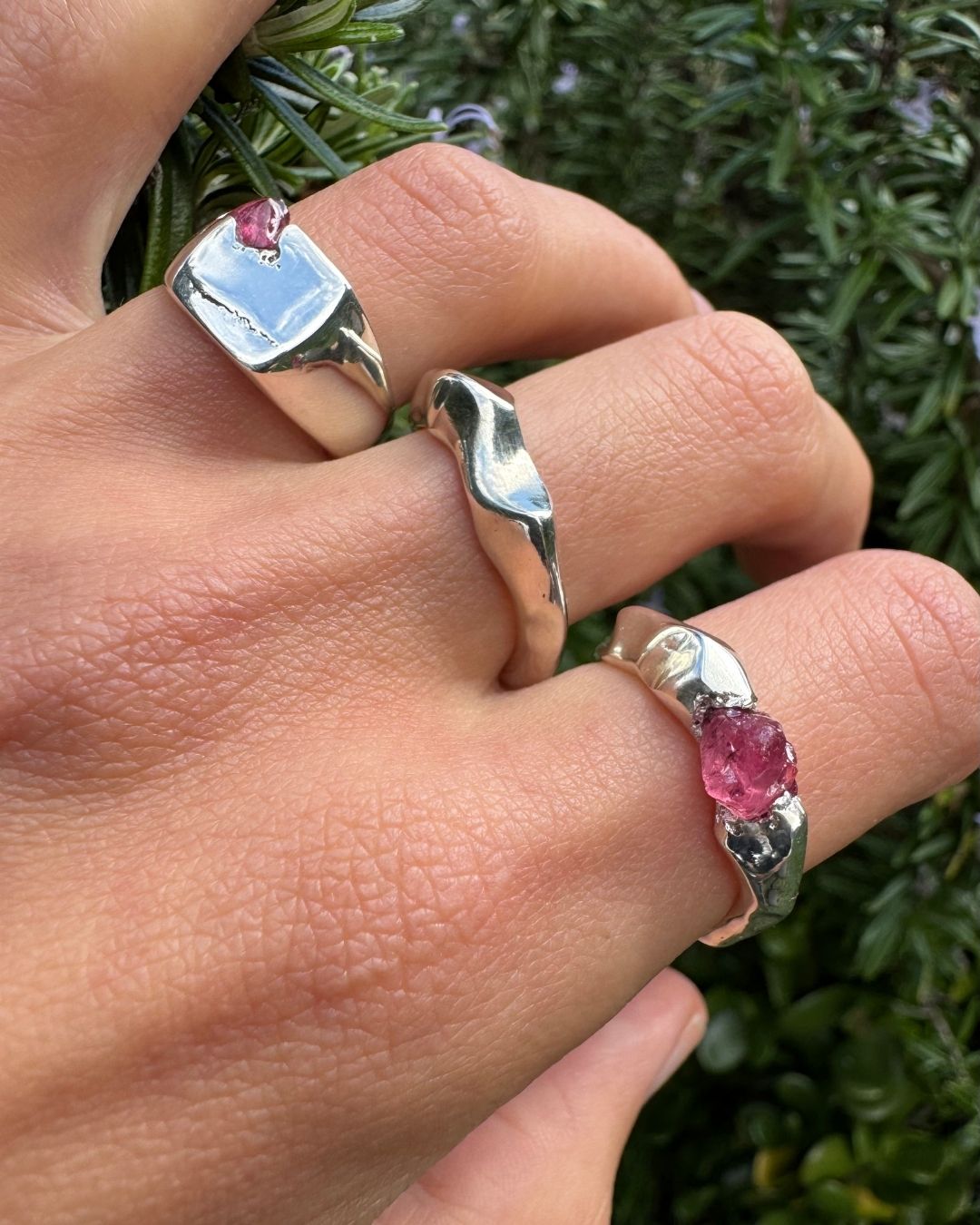 Jagged Carved Ring with Pink Sapphire – Sterling Silver
