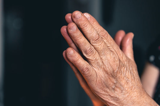 Close up of elderly person's hands