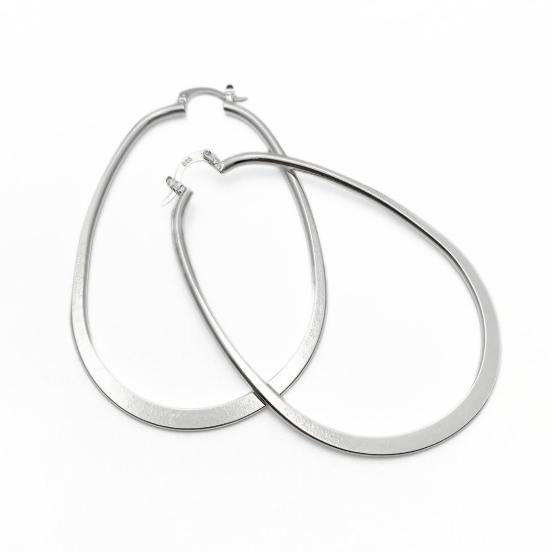 Large sterling silver teardrop hoop earrings