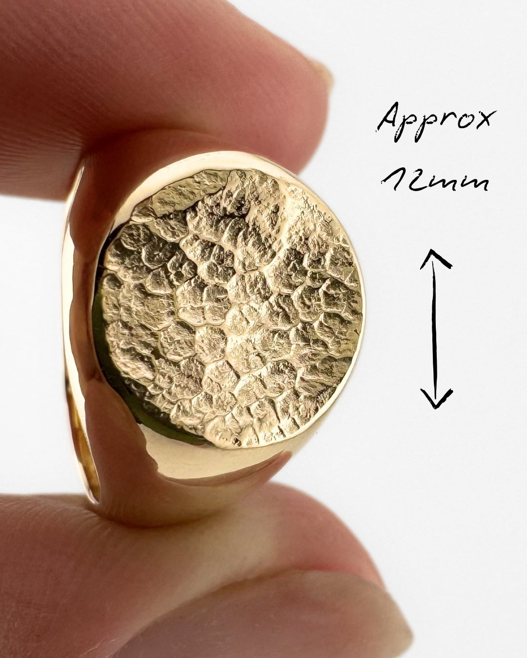 Close up of gold signet ring with dog's nose print impression