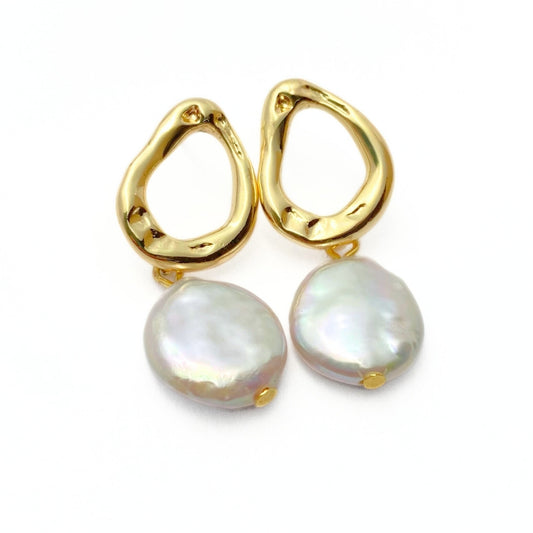 Gold handmade freshwater pearl earrings