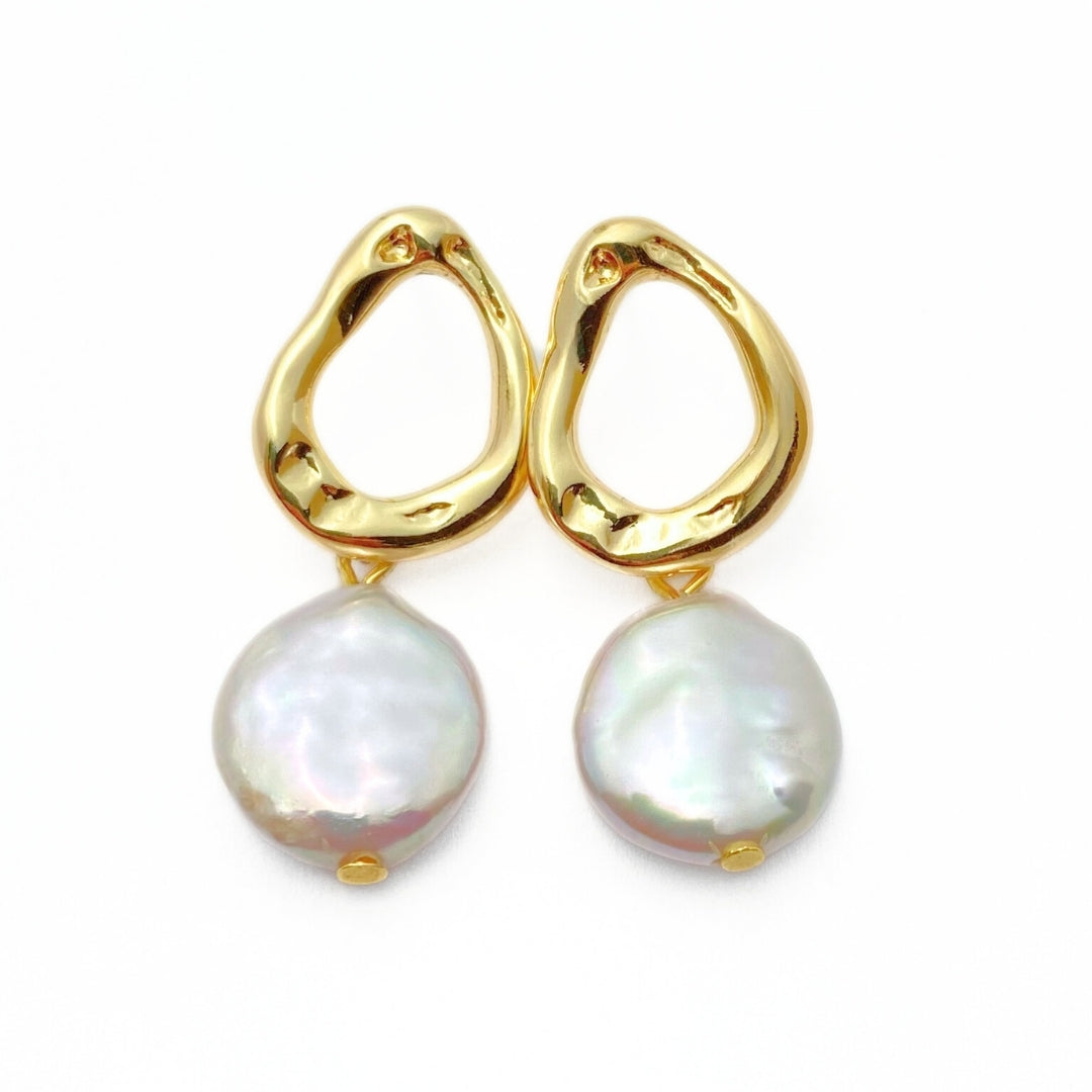 Gold handmade freshwater pearl earrings