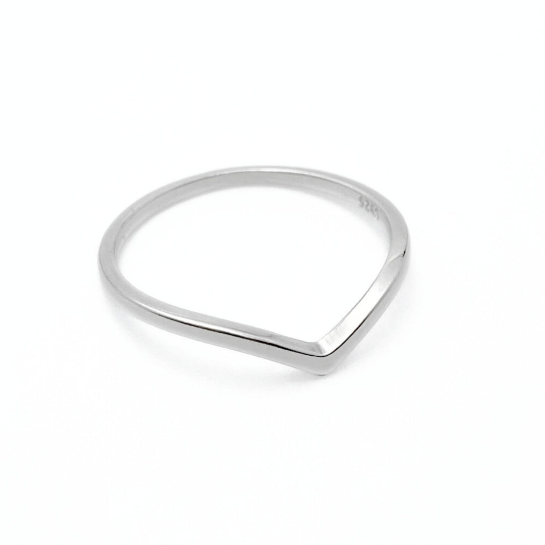 Thin silver v shaped ring