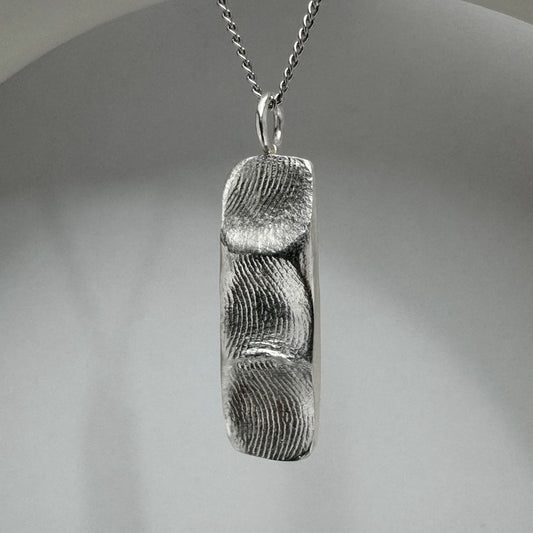 Sterling silver family fingerprint bar pendant