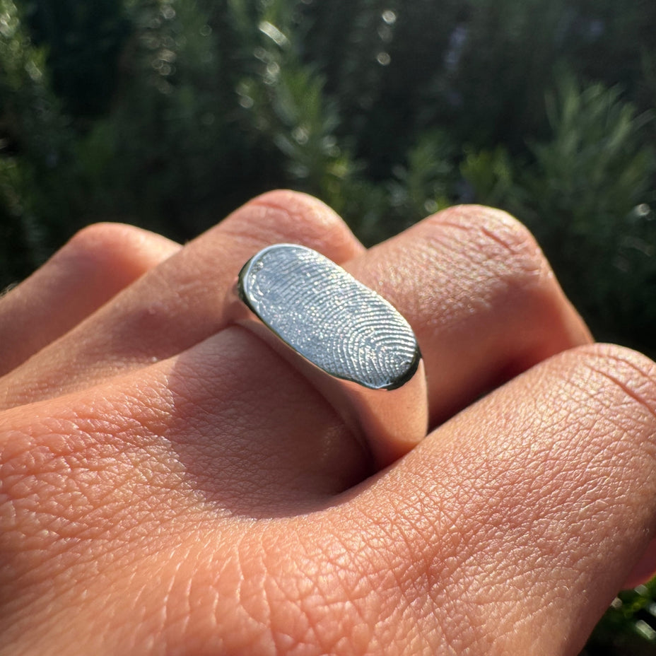 Silver fingerprint signet ring