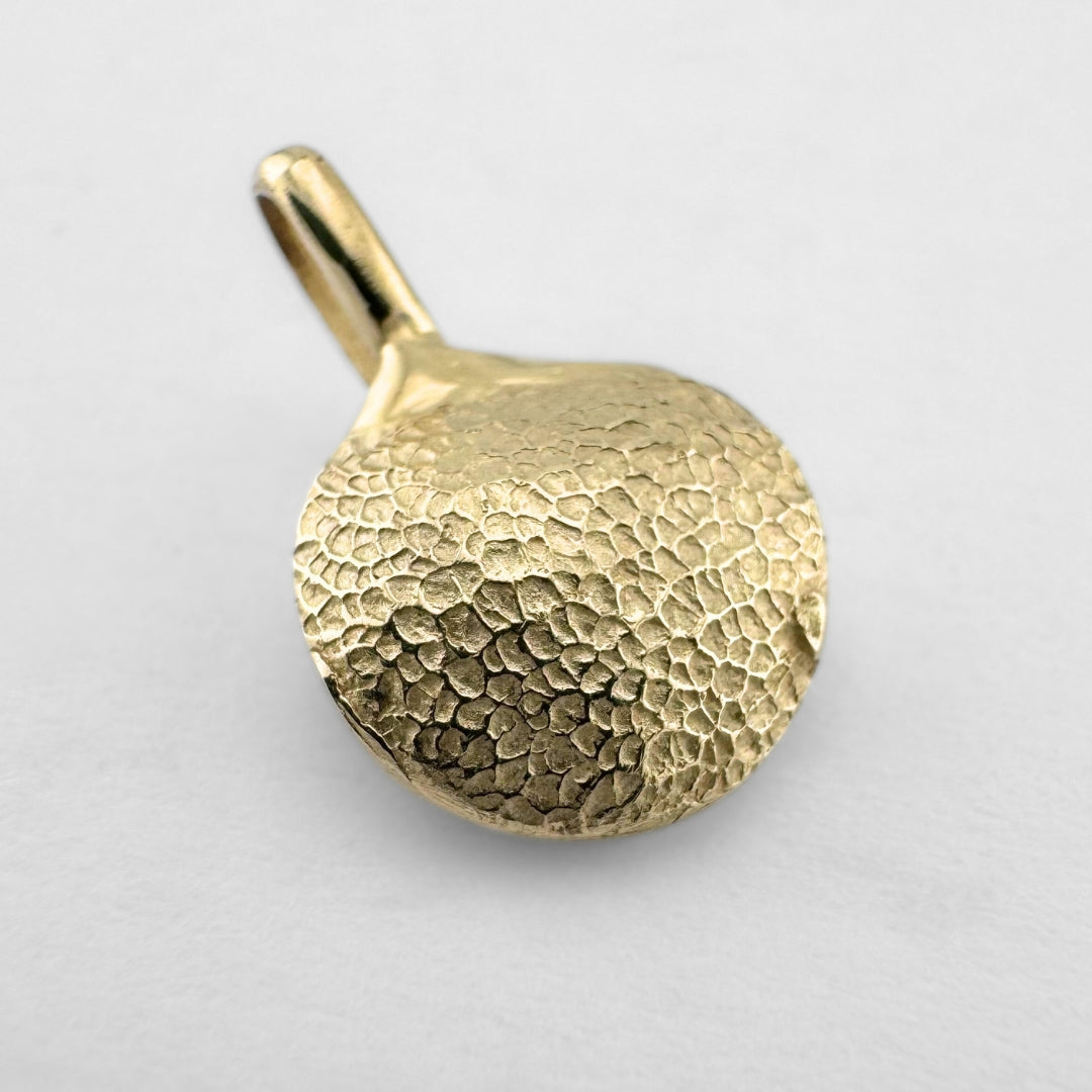 Gold dogs paw print pendant on light grey background