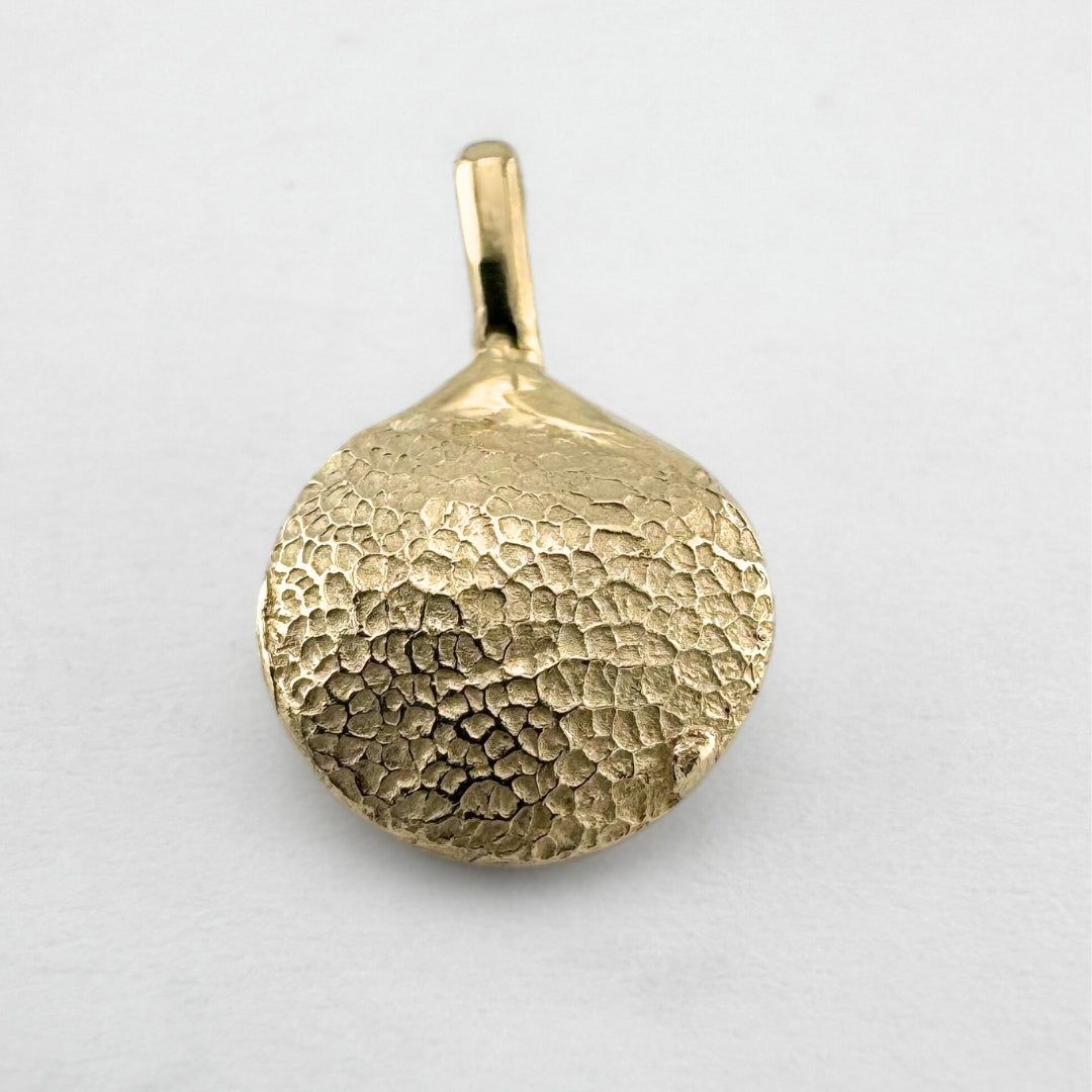 Gold dogs paw print pendant on light grey background