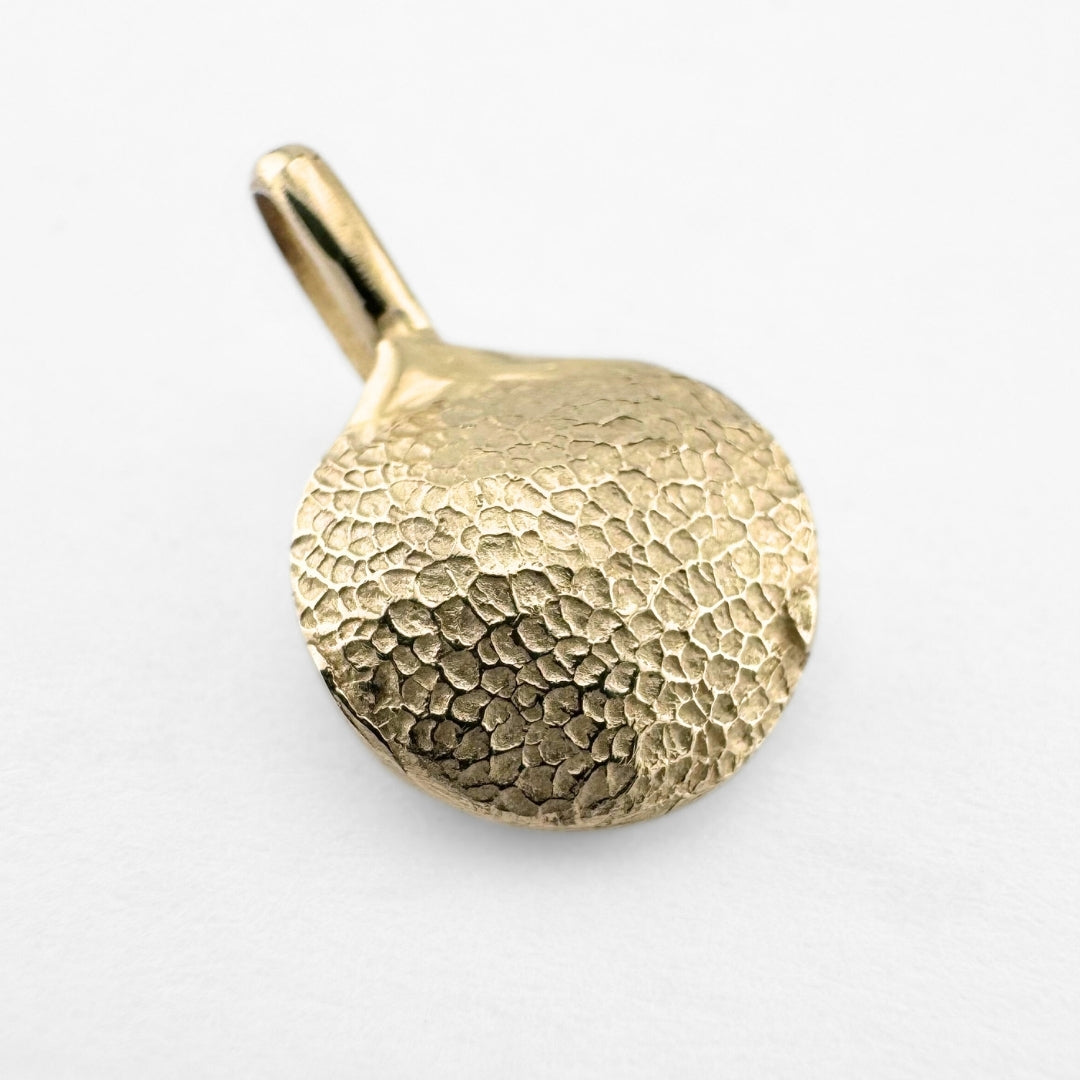 Gold dog's paw print pendant on light grey background