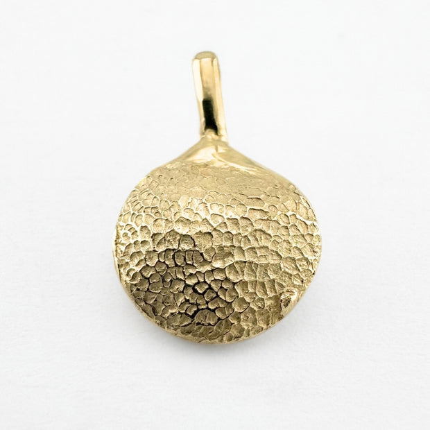 Gold dog's paw print pendant on light grey background