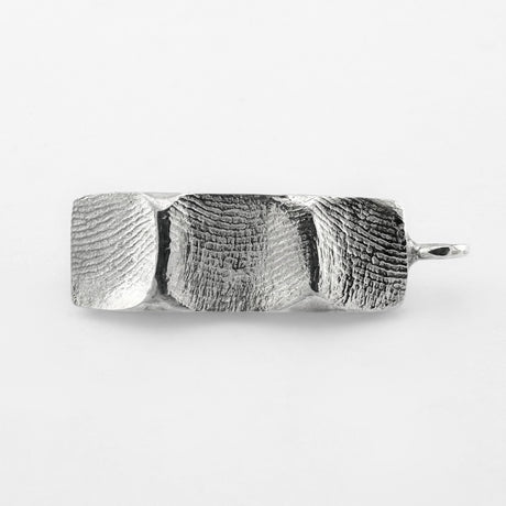 Silver family fingerprint bar pendant on light grey background