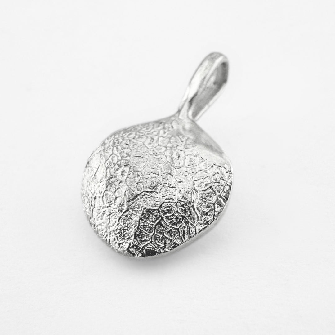 Silver dog's nose print pendant on light grey background