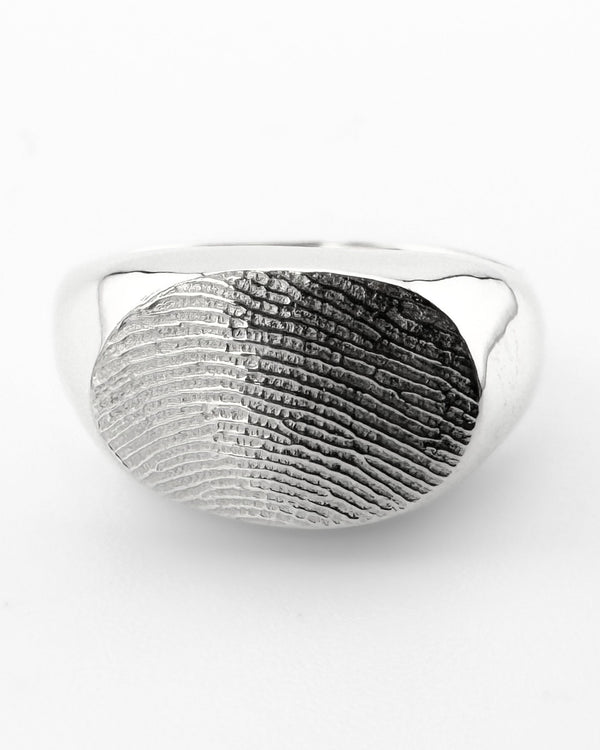 Large Oval Fingerprint Signet Ring - Sterling Silver