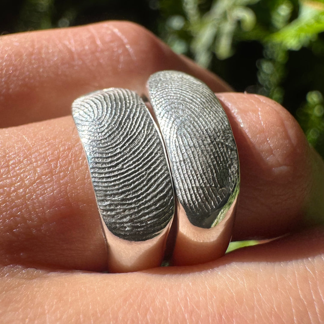 Fingerprint or Pet Print Ring Band in Sterling Silver or 9ct Gold