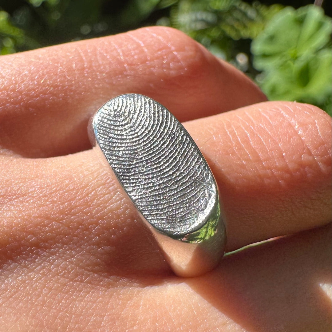 Fingerprint or Pet Print Signet Ring in Sterling Silver
