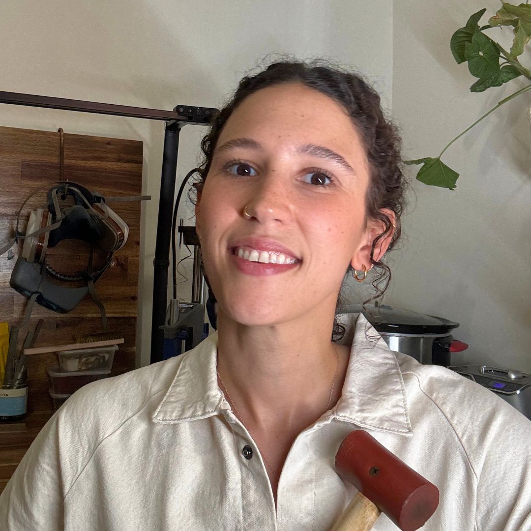 Photo of me (Lucy), the jeweller, in my studio