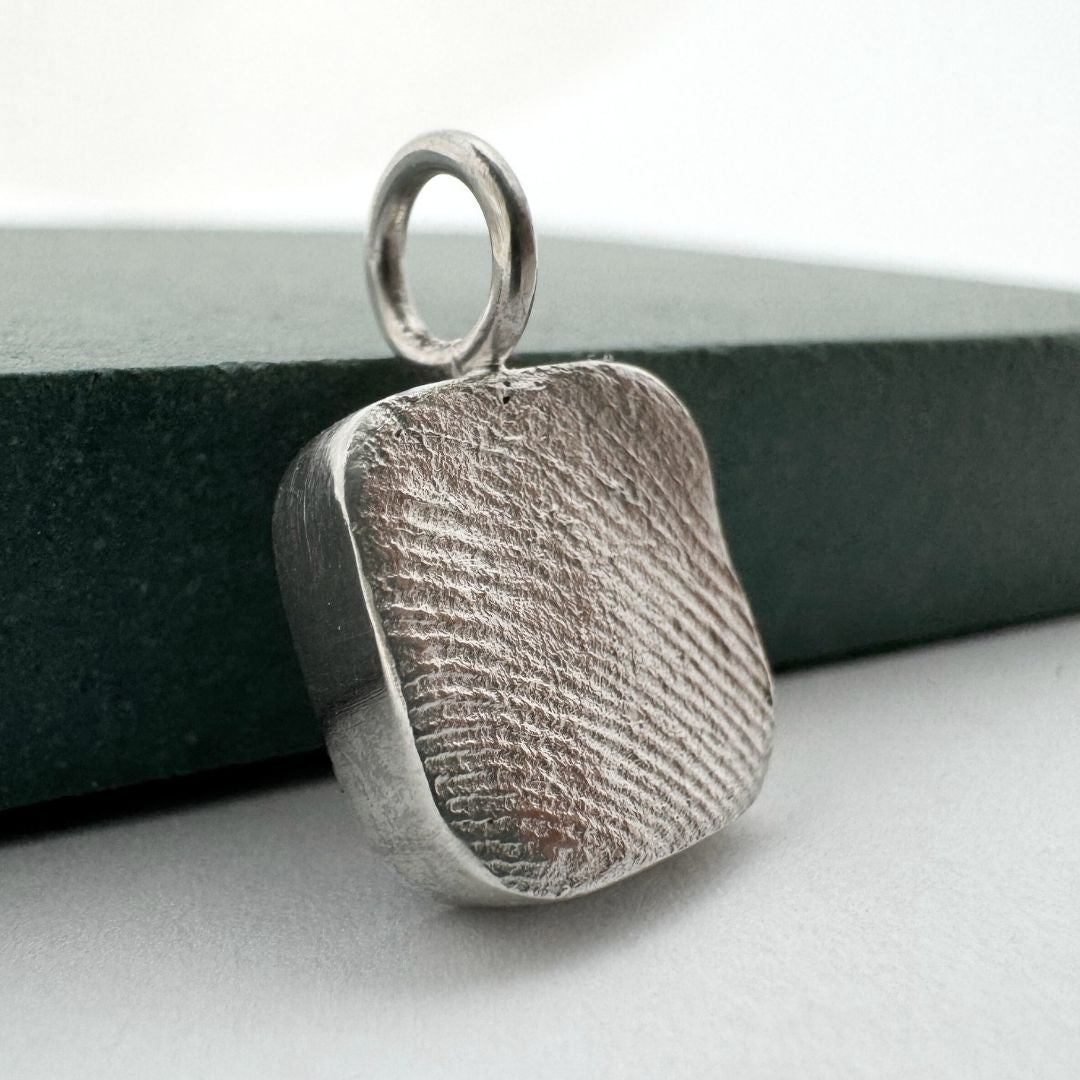 Square silver fingerprint impression pendant