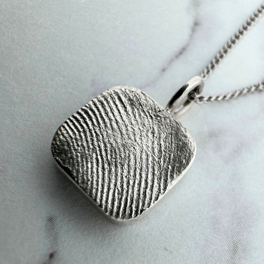 Square silver fingerprint impression pendant