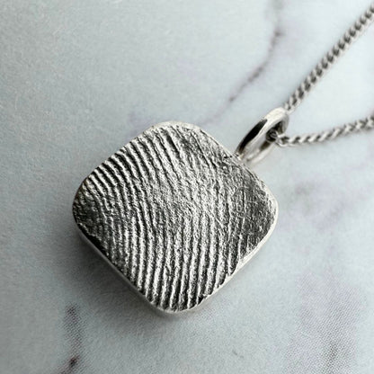 Square silver fingerprint impression pendant
