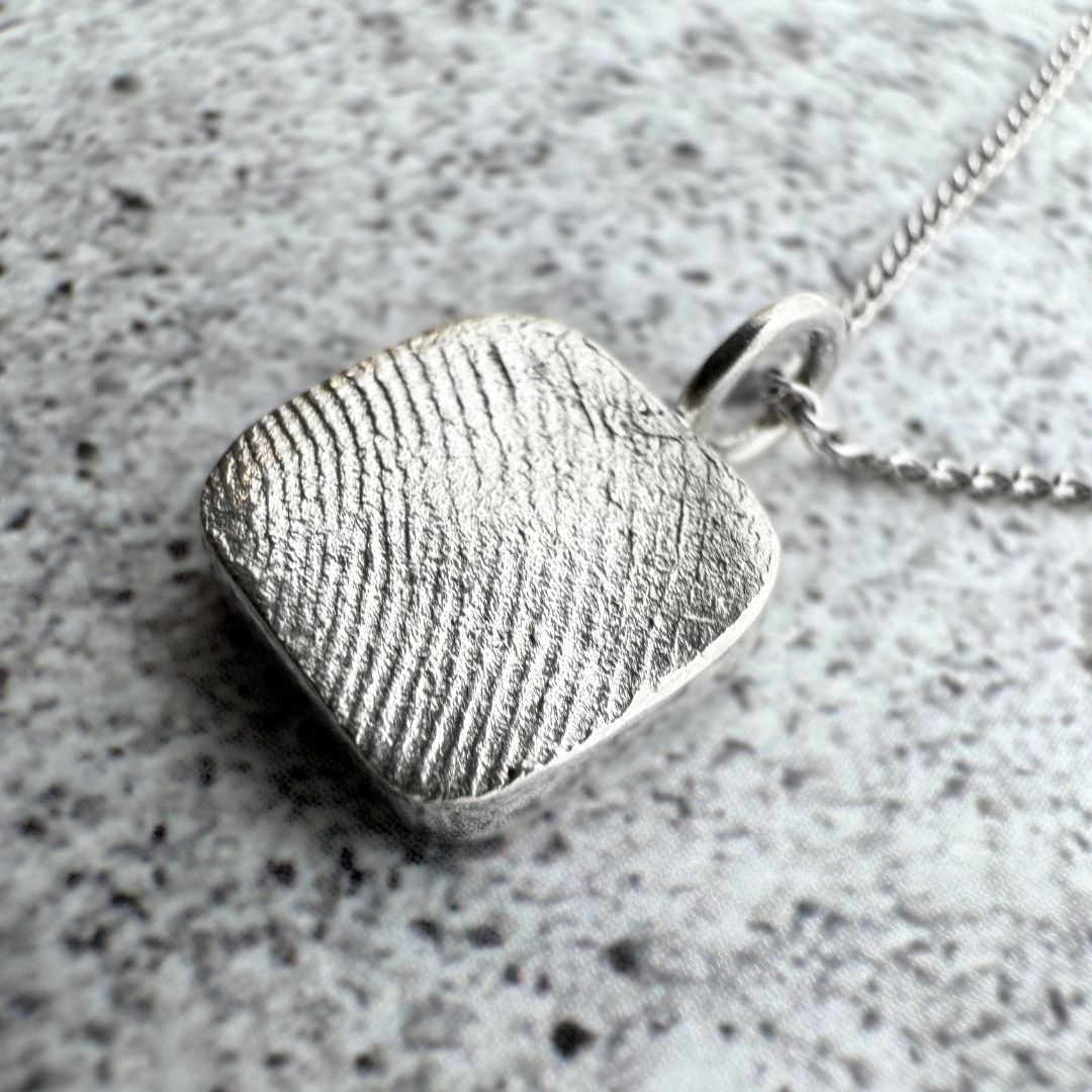 Square silver fingerprint impression pendant