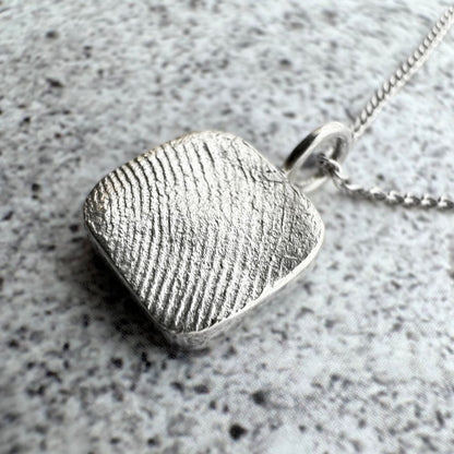 Square silver fingerprint impression pendant