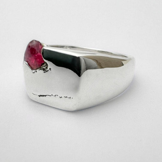 Sterling Silver Landscape Ring with Pink Sapphire – Size M
