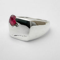 Square silver signet ring with rough sapphire