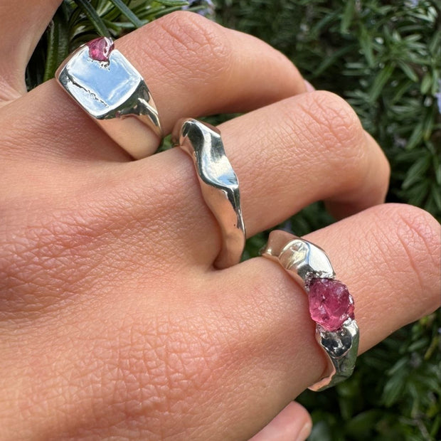 Handmade silver rings with rough sapphires
