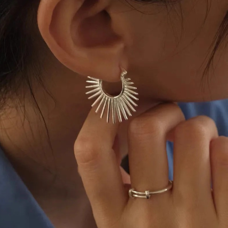 Sterling Silver Sun Hoop Earrings