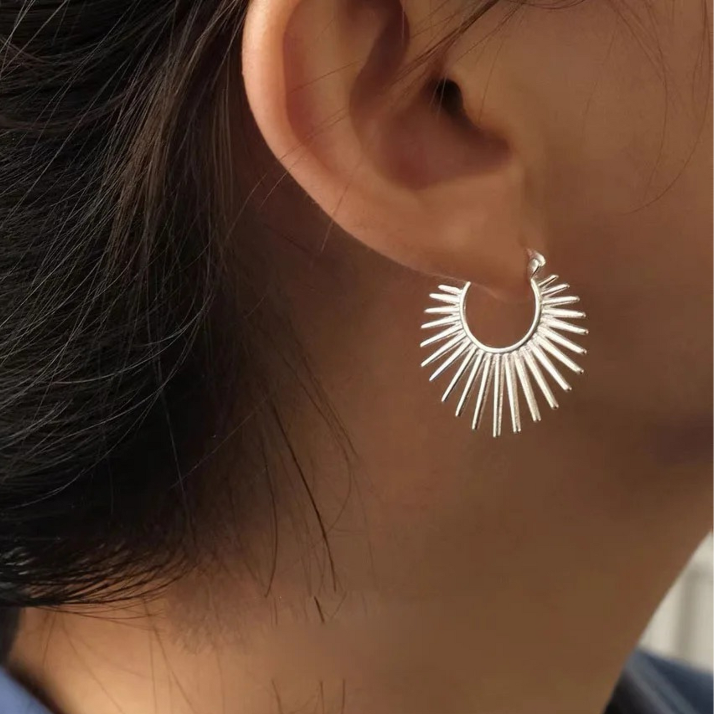 Sterling Silver Sun Hoop Earrings